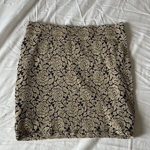 Costa Blanca Black & Gold Lace Mini Skirt | Elegant Night Out | Size Medium